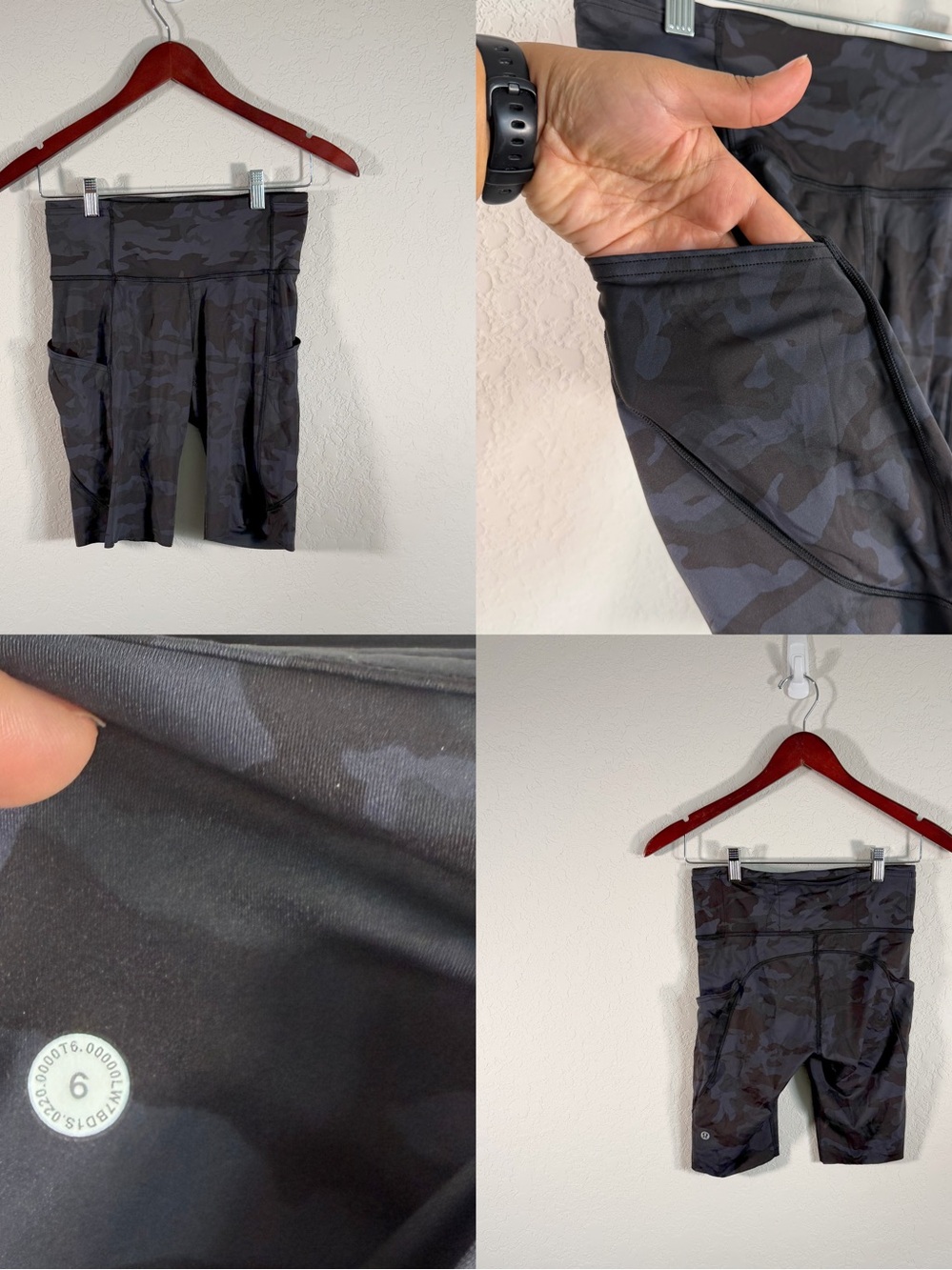 •LULULEMON• Fast and Free Short 10" Incognito Camo Multi Side Pockets Size 6
